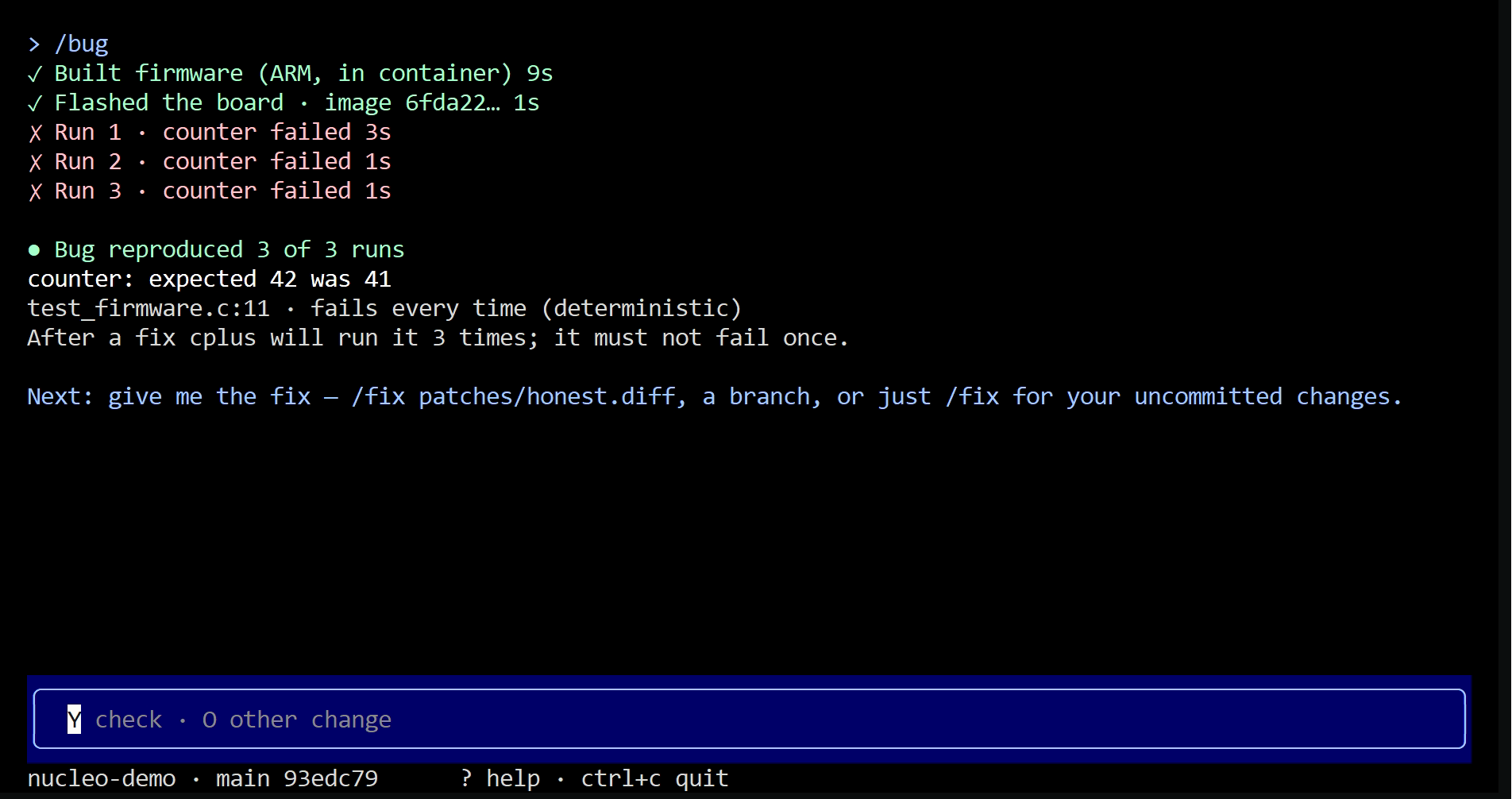 Unfix /bug: firmware built, board flashed, counter test failed in 3 of 3 runs