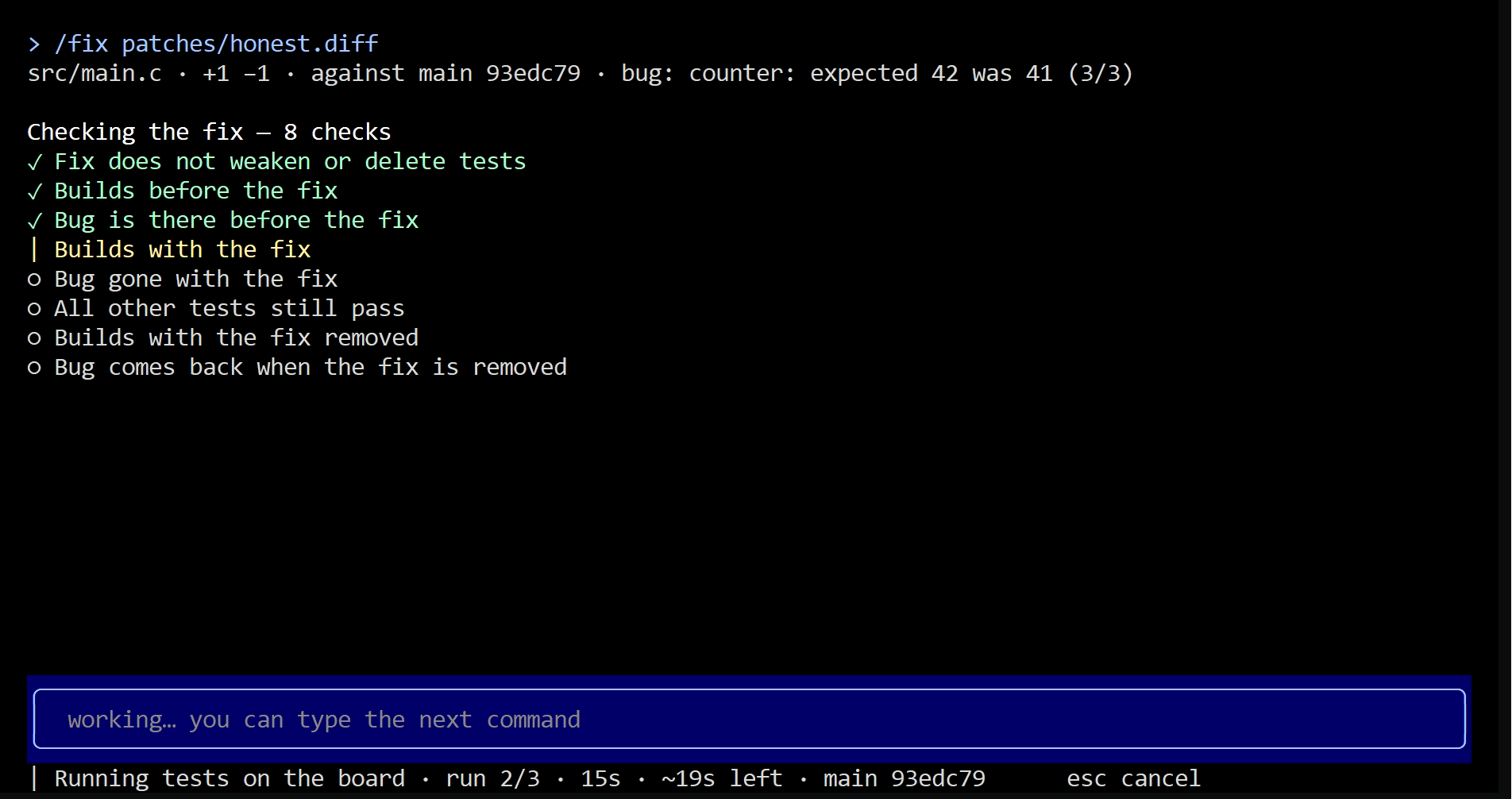 Unfix checking a fix: 8 checks, running tests on the board